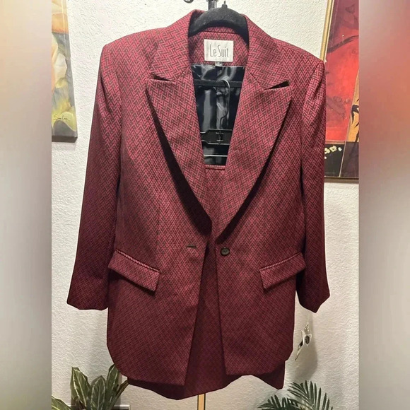 Le Suit red/black falling leaves skirt sets (2pcs) size 12 - Picture 2 of 10